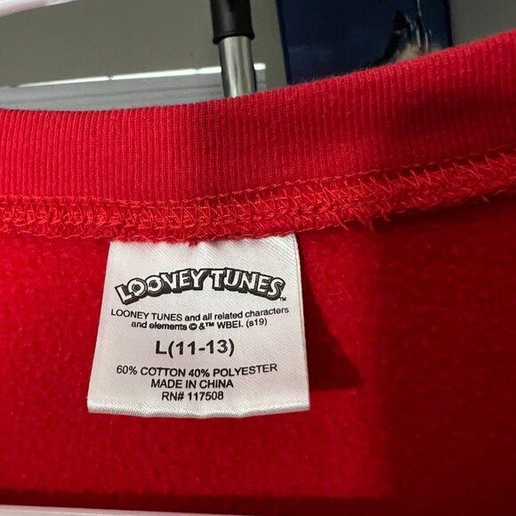 Looney Tunes Multi Characters Graphic Long Sleeve Pullover Red Sweatshirt Kids L - Picture 7 of 7